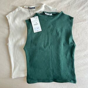 Zara Green and Cream Tank Tops